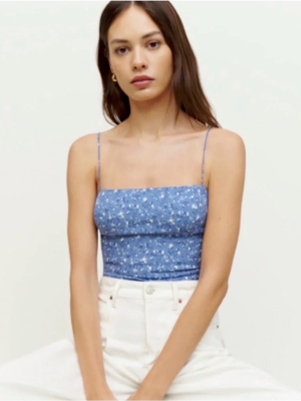 Reformation Blue Floral Square-Neck Cami